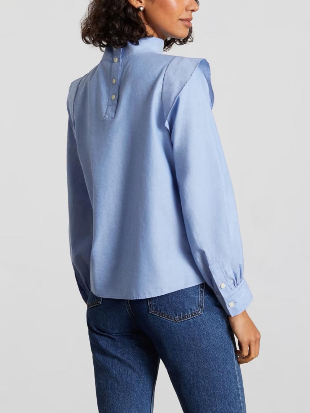 EVERLANE The Wing Shoulder LS Cotton Euro Summer Mock Neck Top Size 4 - Picture 4 of 10